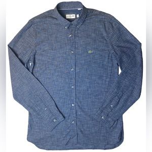 Lacoste Mens Slim Fit Cotton Button Down Long Sleeve - Navy Blue - CH6905-51-166